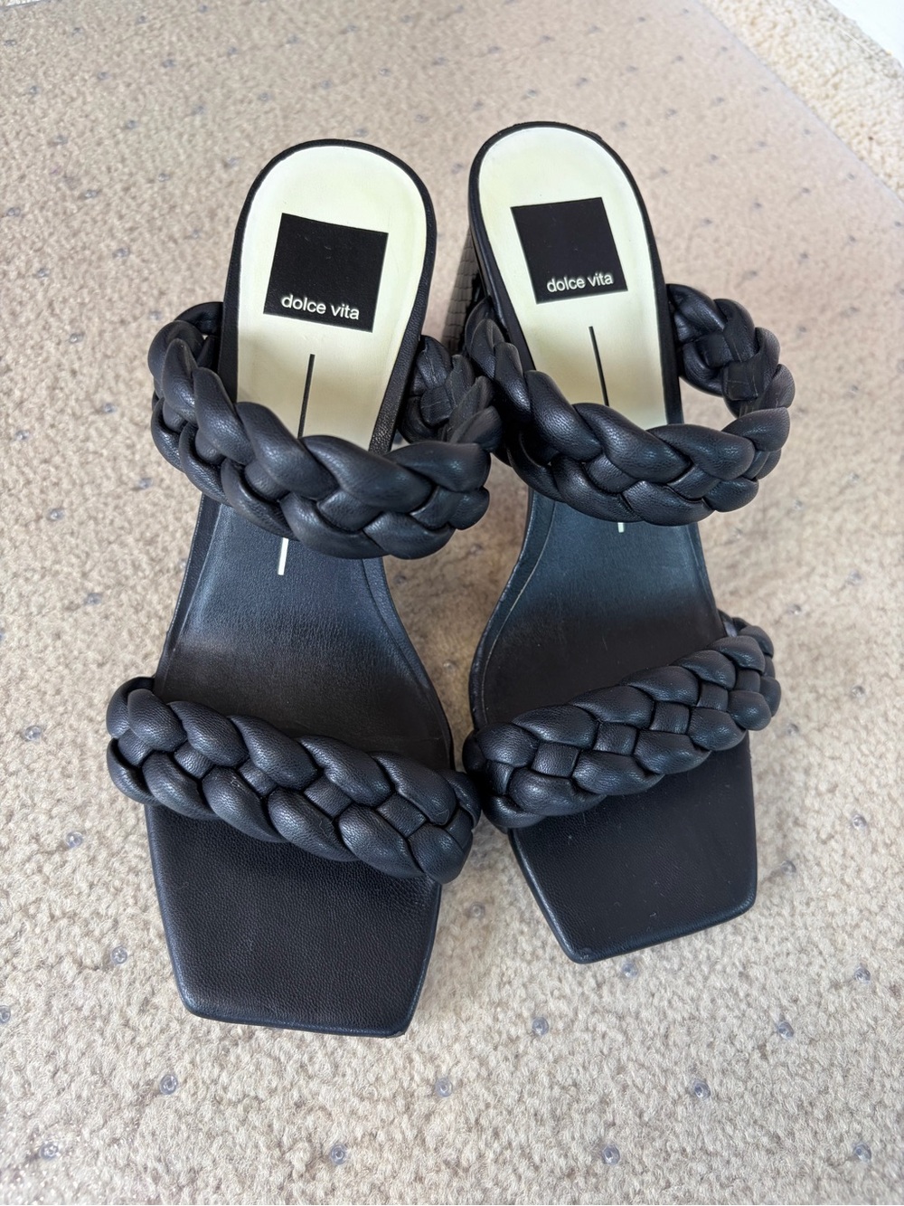 Dolce Vita Paily Black Braided Double Strap Block Heel Sandal Slides 7.5 - Picture 2 of 5